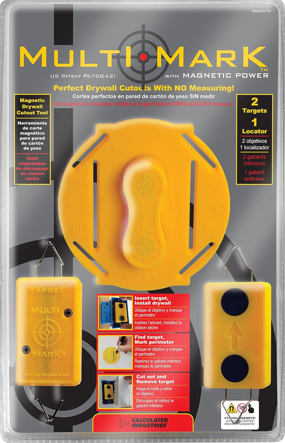 Multi Mark Drywall Cutout Locator Tool with Magnetic Targets and Locator Kit R541785