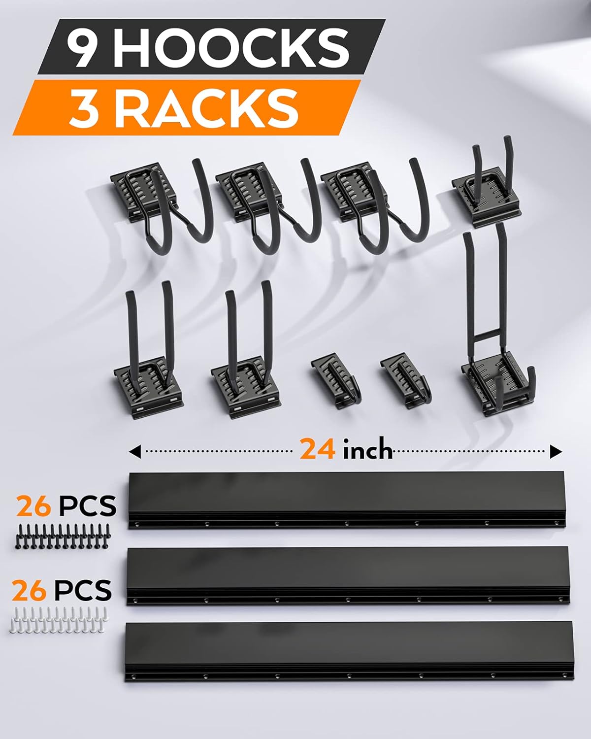 12 PCS Adjustable Steel Garage Storage Rack with 9 Wall Hooks and Hanger H648384