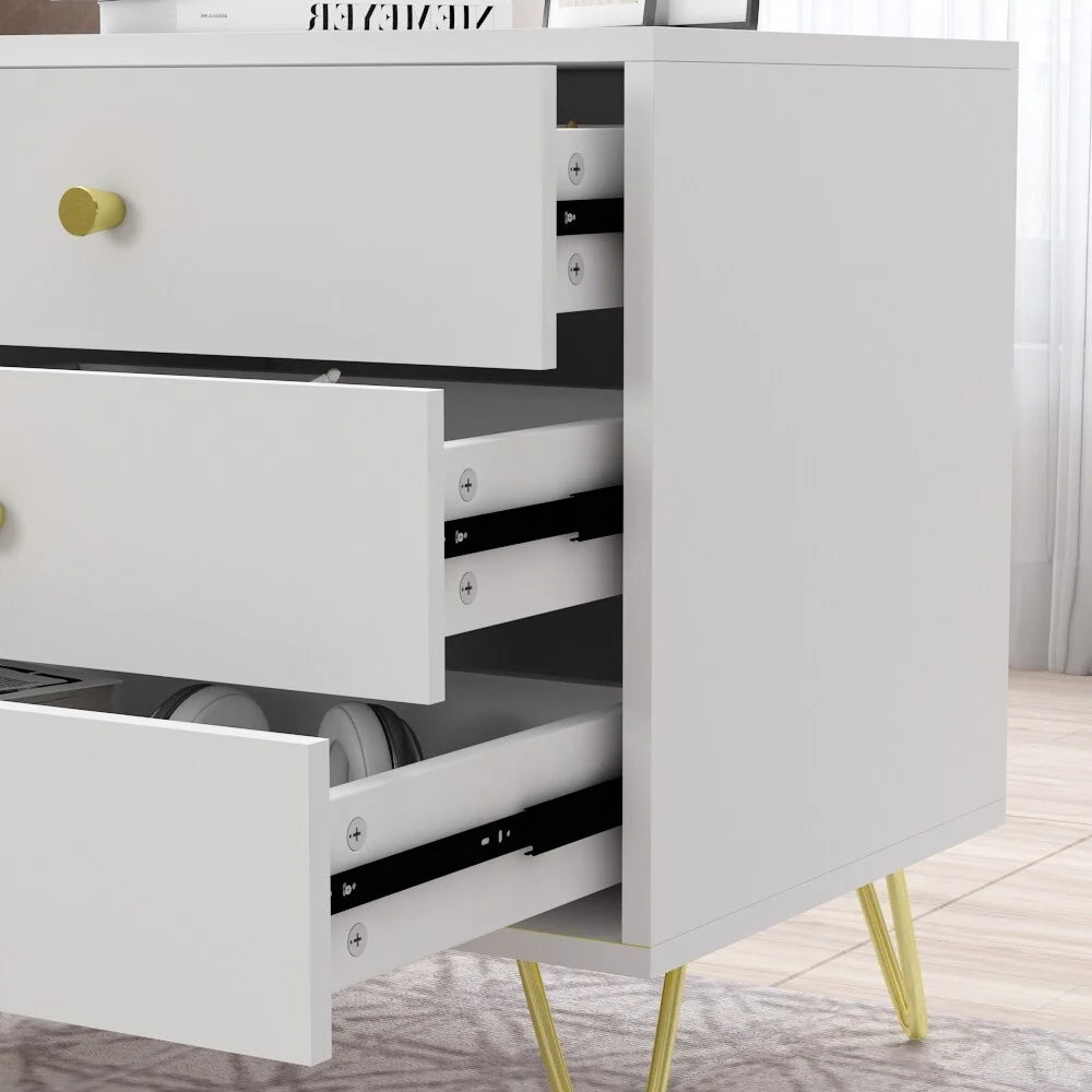 White Wood 3 Drawer Nightstand Bedside Table A4471