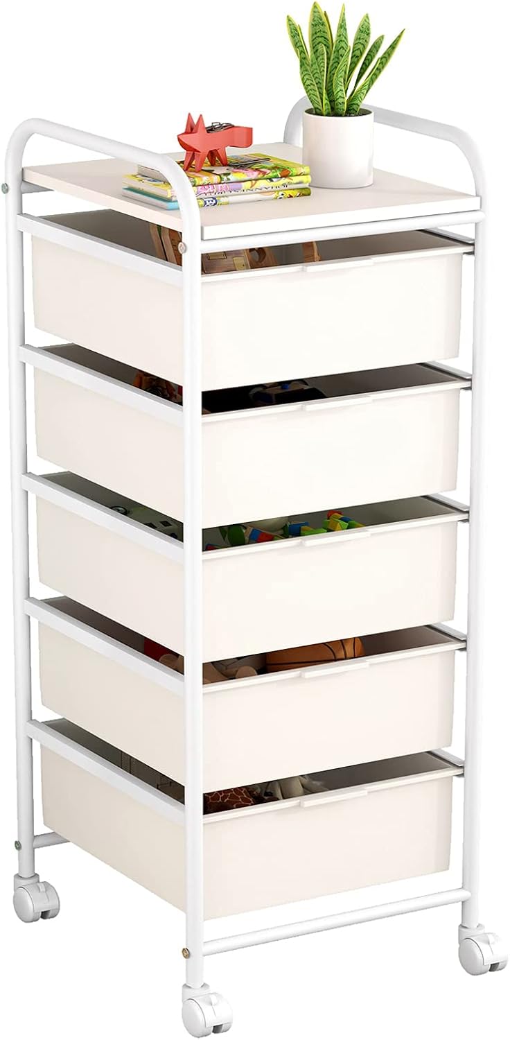 White 5 Drawer Rolling Storage Cart D88743