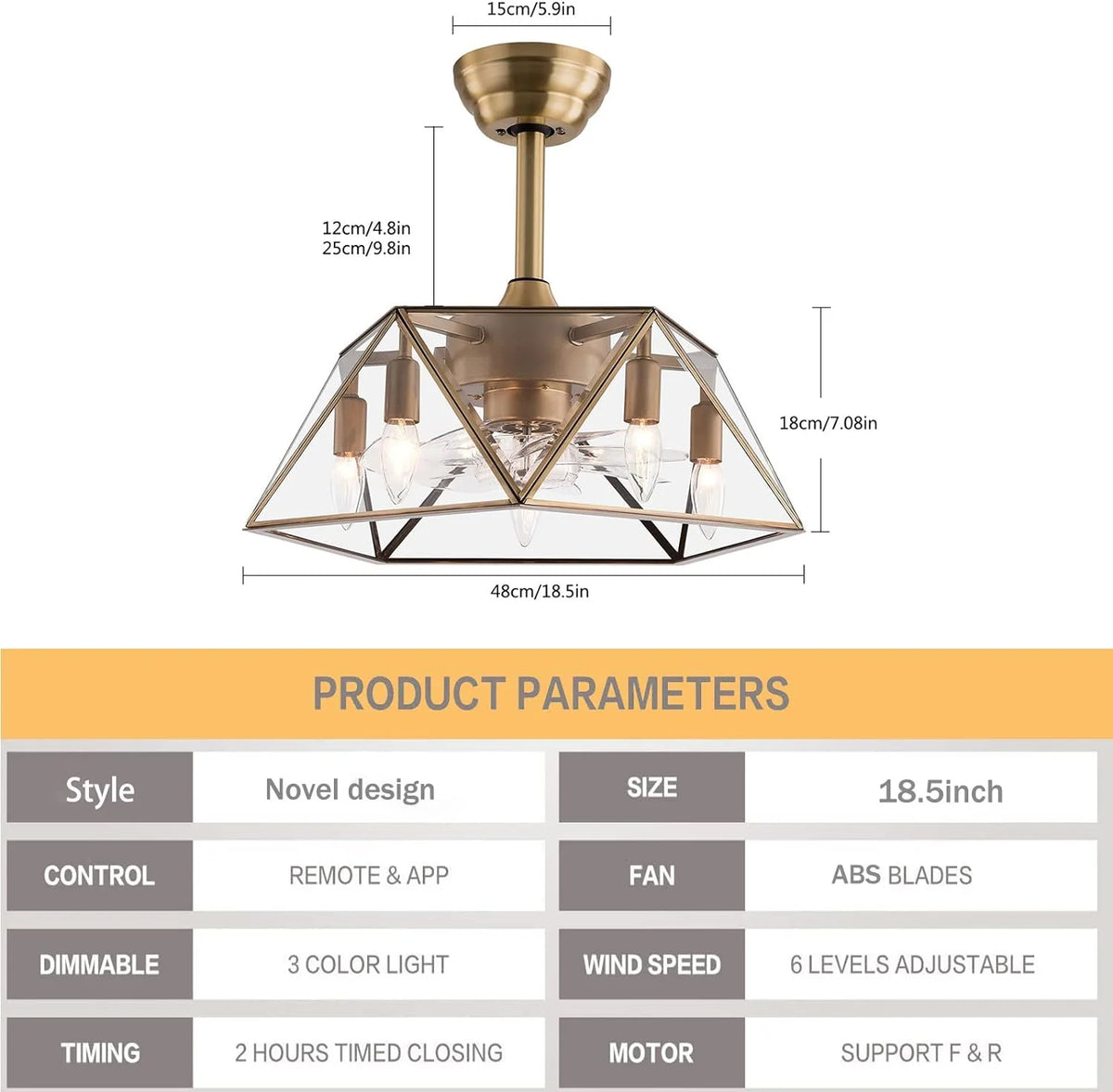18.5'' Caged Ceiling Fan with Lights Remote Control E155600