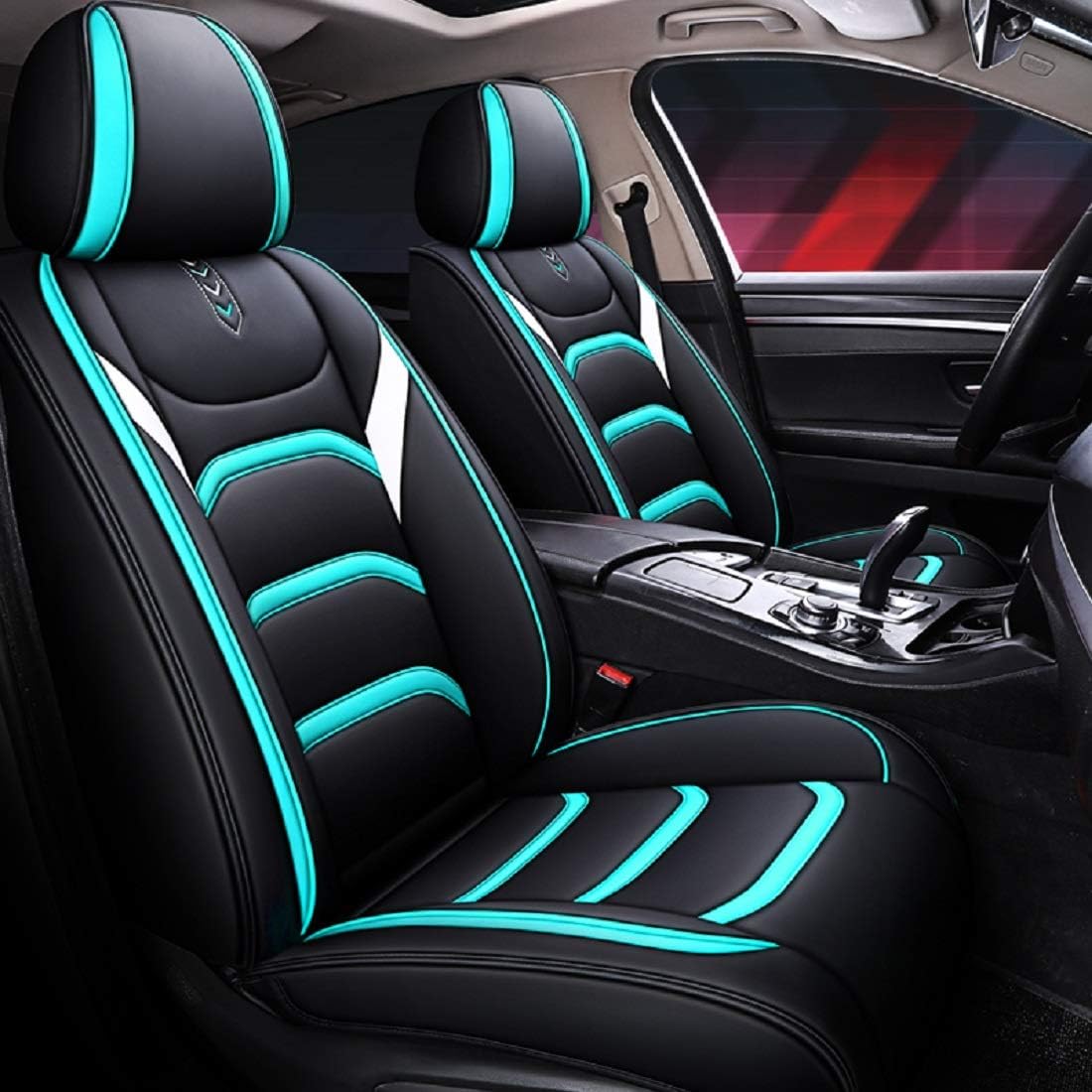Black-red Faux Leather Universal Car Seat Covers A493