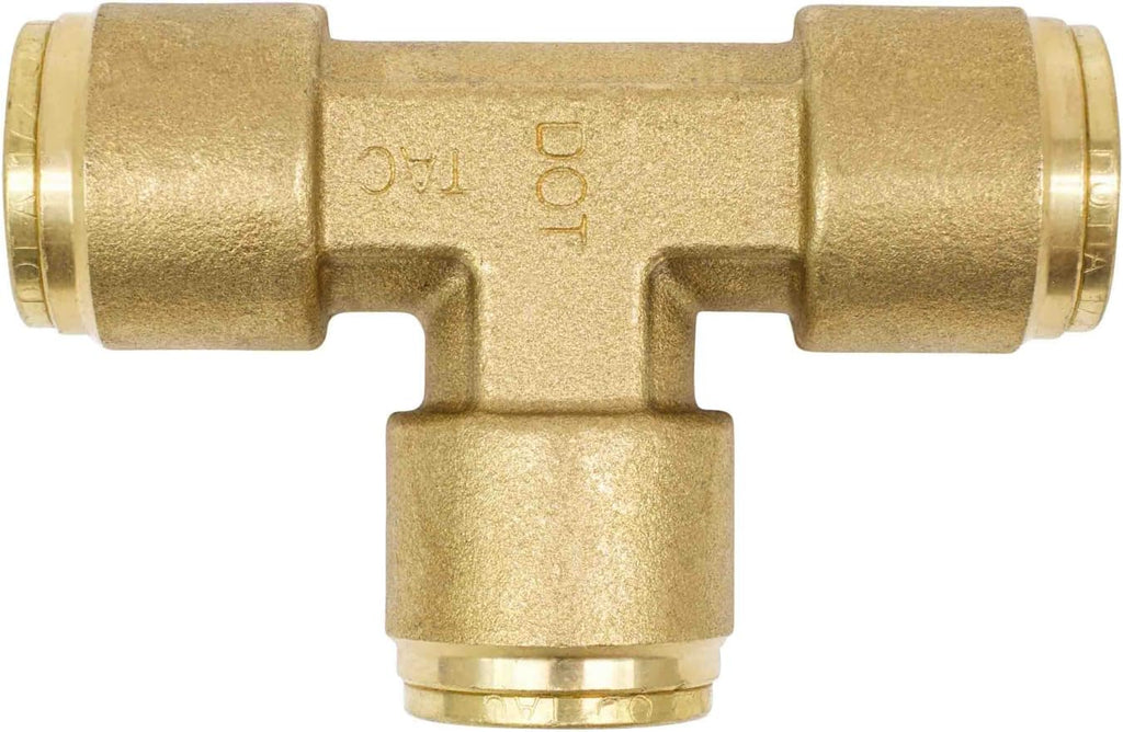 Brass Push to Connect Union Tee Air Brake Tube Fitting, 1/2" Tube OD, 5 Pack D409392