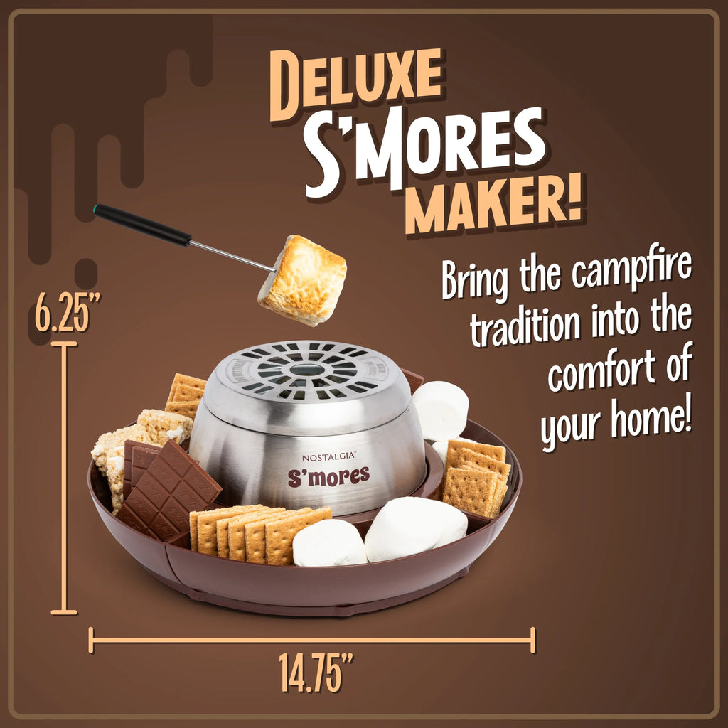Electric Stainless Steel S'mores Maker with 4 Compartment Trays and 4 Roasting Forks E576