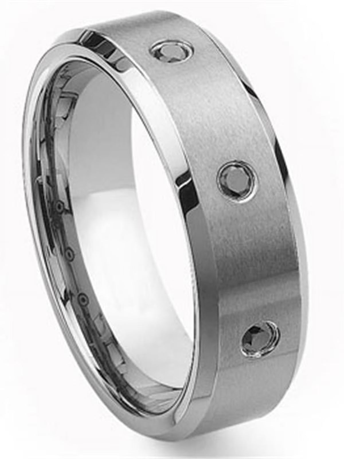 Titanium Tungsten Carbide Black Diamond Comfort Fit Mens Wedding Band Ring 8mm Sz 10.0 Z674