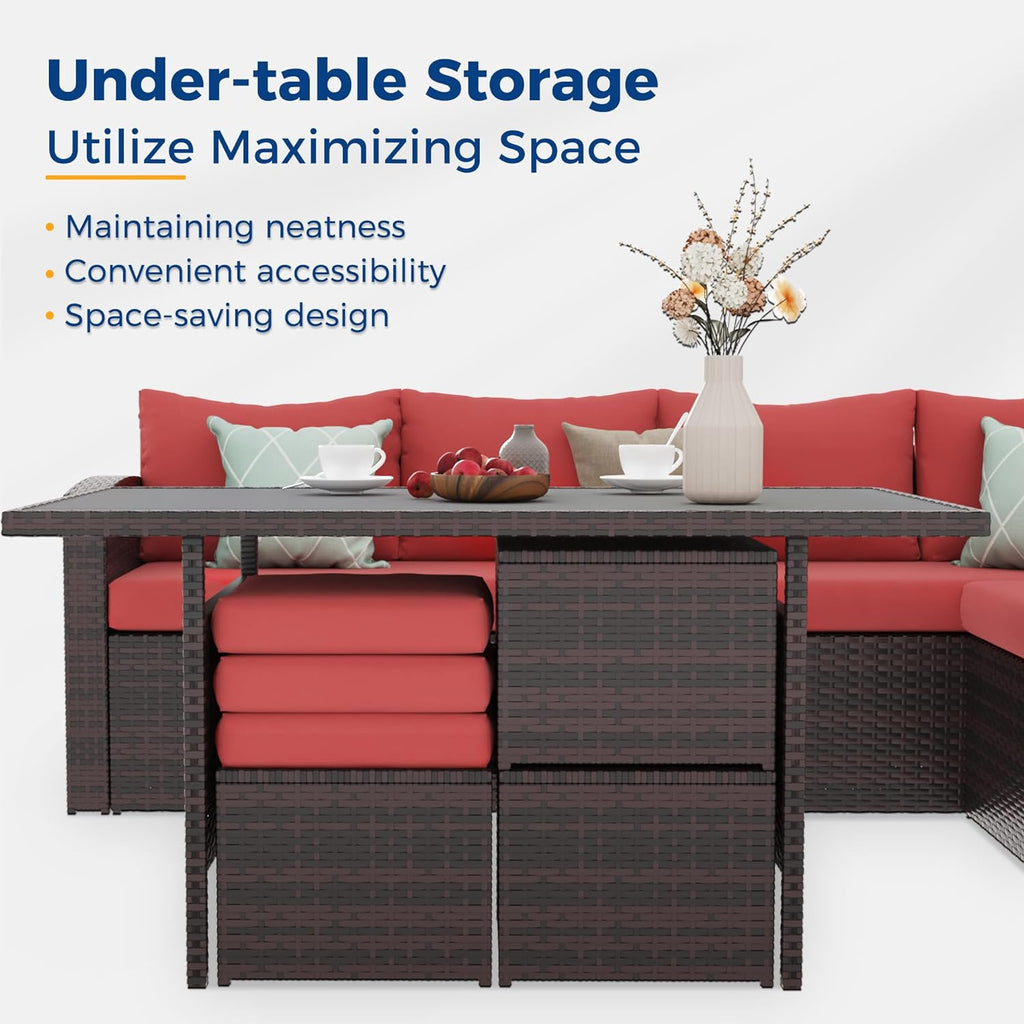Red Rattan Wicker Patio Dining Table Set E65685