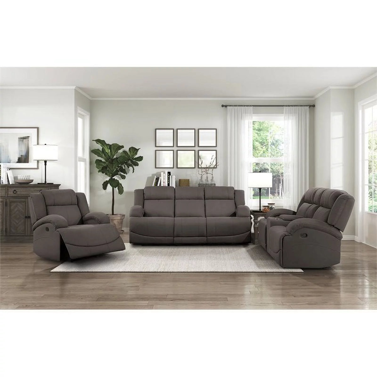 Chocolate Wood & Fabric Double Reclining Sofa A640755