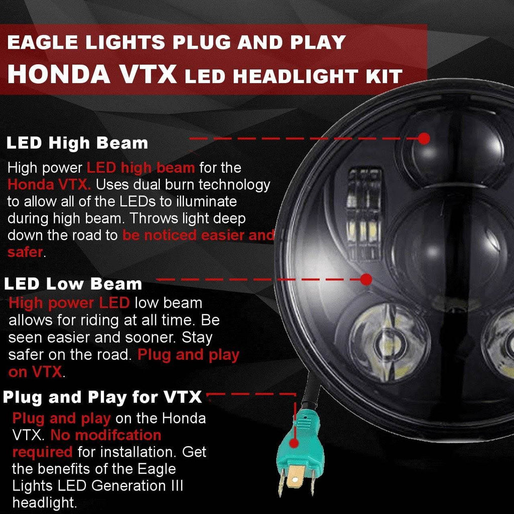 Blue LED Headlight for Honda VTX 1300 and 1800 with Bracket and Hardware H6735