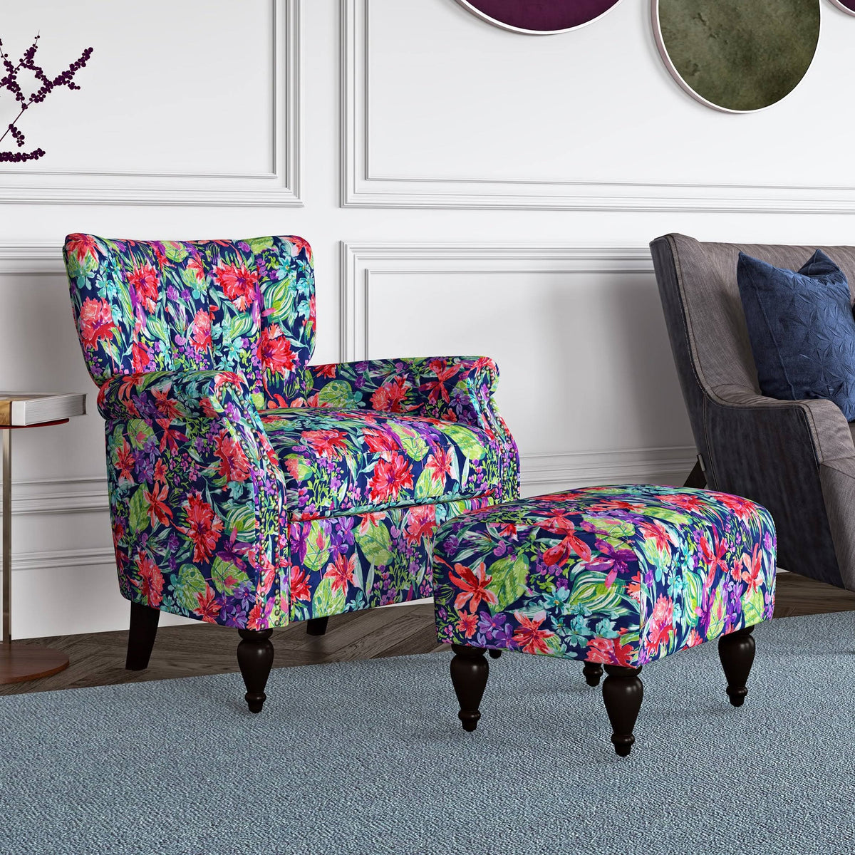 Botanical Velvet Arm Chair and Ottoman N638442