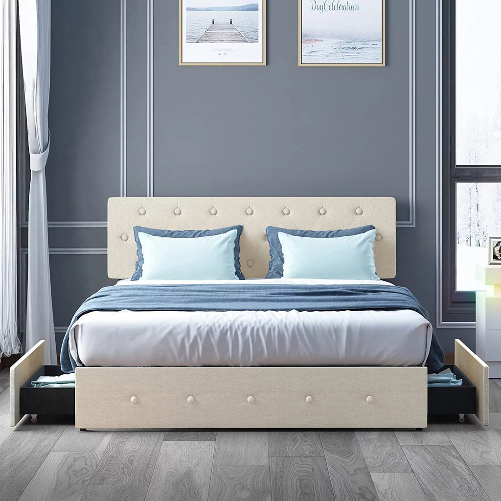 King Size Platform Bed Frame with 4 Storage Drawers G101