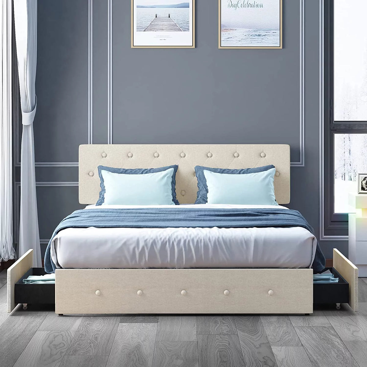 King Size Platform Bed Frame with 4 Storage Drawers G101