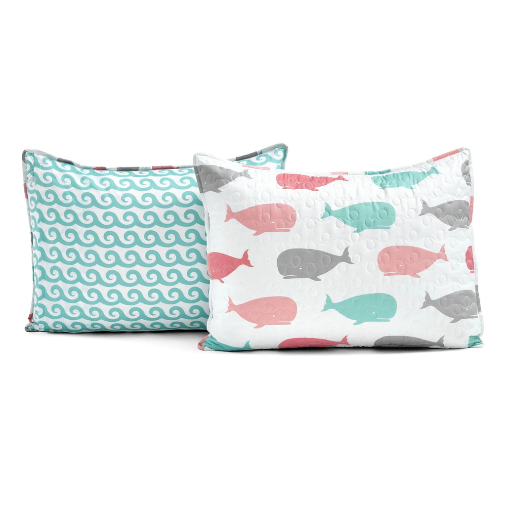 Pink/Aqua Twin Reversible Quilt 4-Pc Set F6359