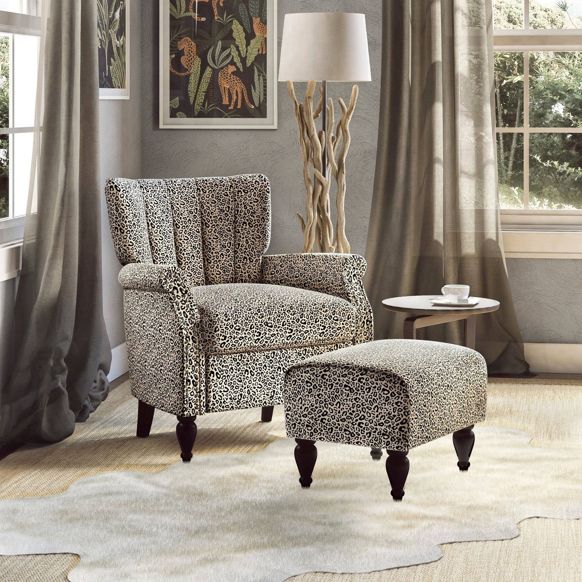 Botanical Velvet Arm Chair and Ottoman N638442