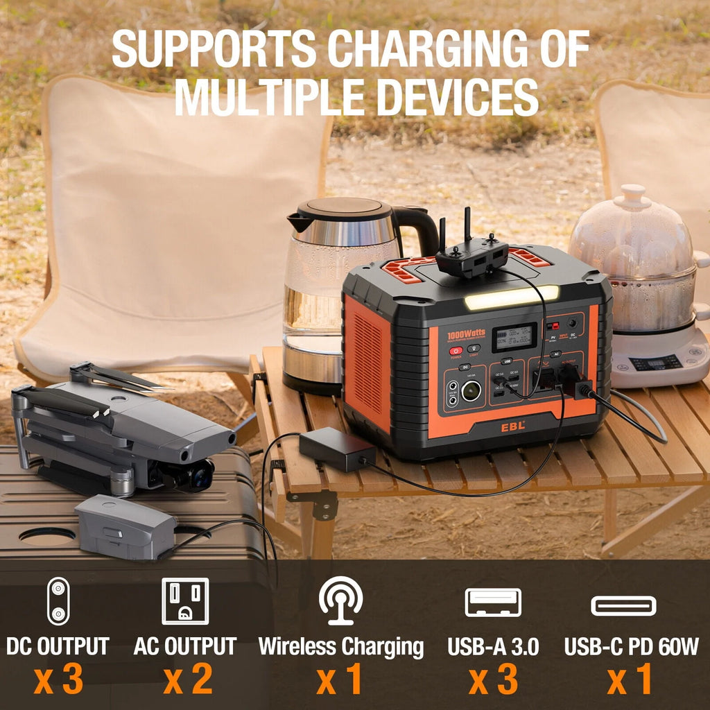 2Packs Portable Power Station 1000W Solar Generator 270000mAh Waterproof N9710