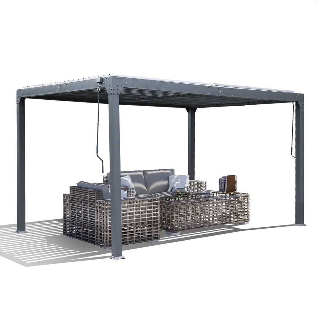 13 x 10 ft. Outdoor Aluminum Louvered Pergola Waterproof Gazebo with 2 Adjustable Rainproof Panels - Dark Gray Z2669