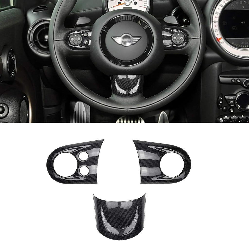 Carbon Fiber Steering Wheel Cover Trim 3Pcs Black H751