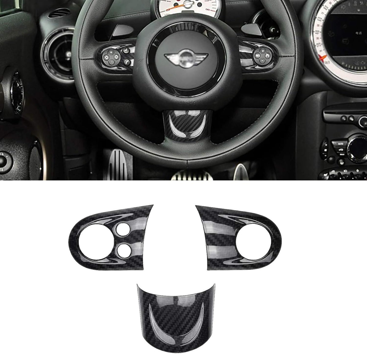 Carbon Fiber Steering Wheel Cover Trim 3Pcs Black H751