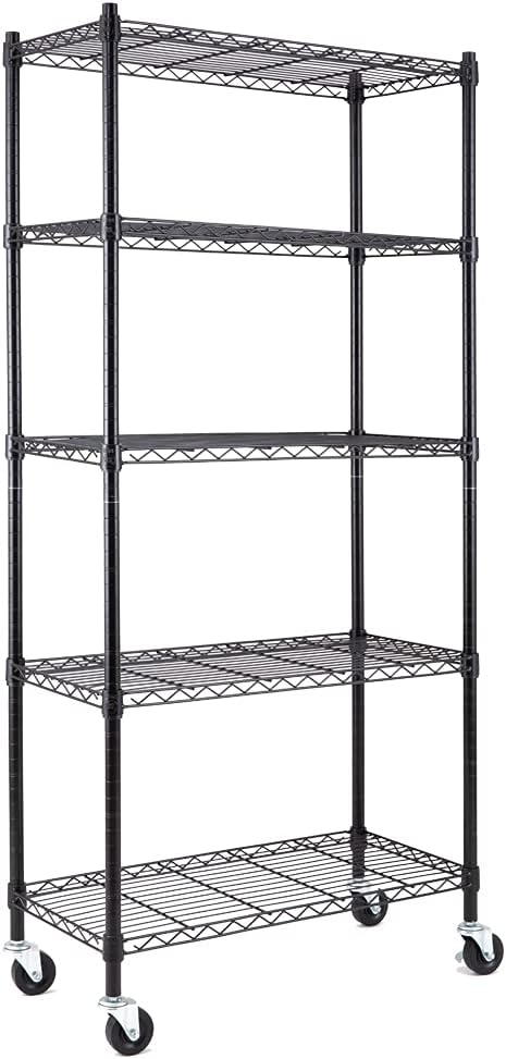 5-Shelf Chrome Silver Heavy Duty Carbon Steel Wire Shelving Unit on Wheels F6422