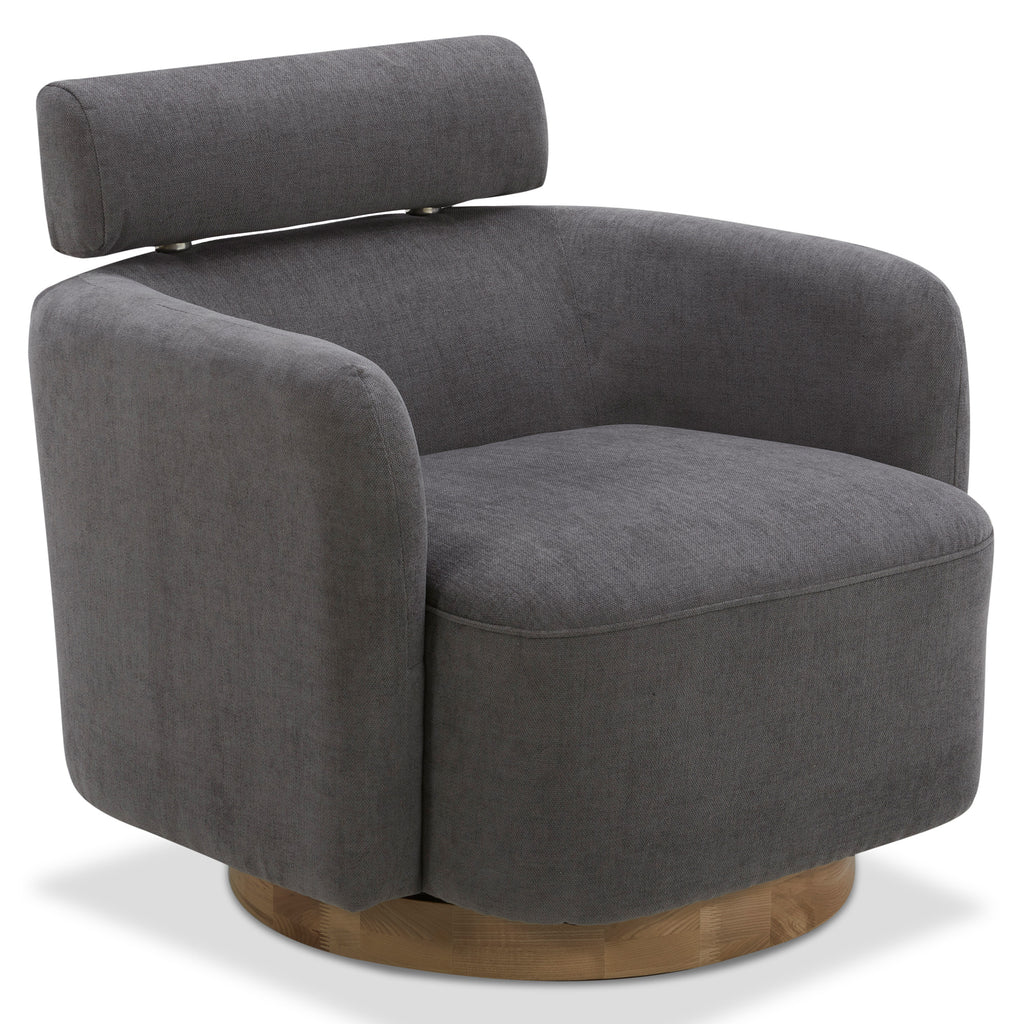 Dark Gray Fabric Swivel Accent Barrel Chairs with Adjustable Backrest D76125