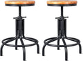 Metal Adjustable Height Bar Stool Set of 2 Black Wooden Top H489642