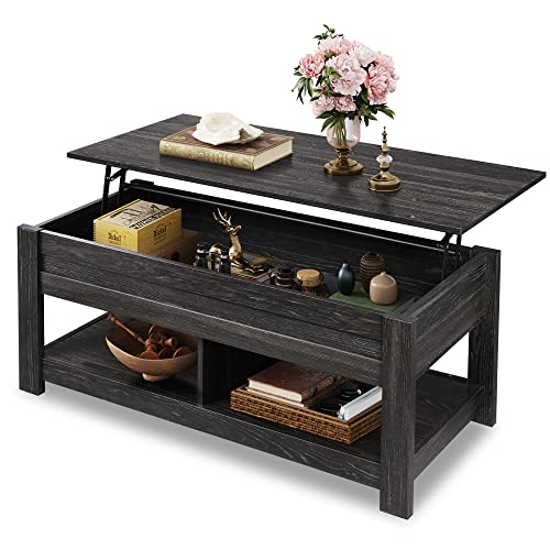 Rustic Brown Lift Top Coffee Table with Storage Shelf B658