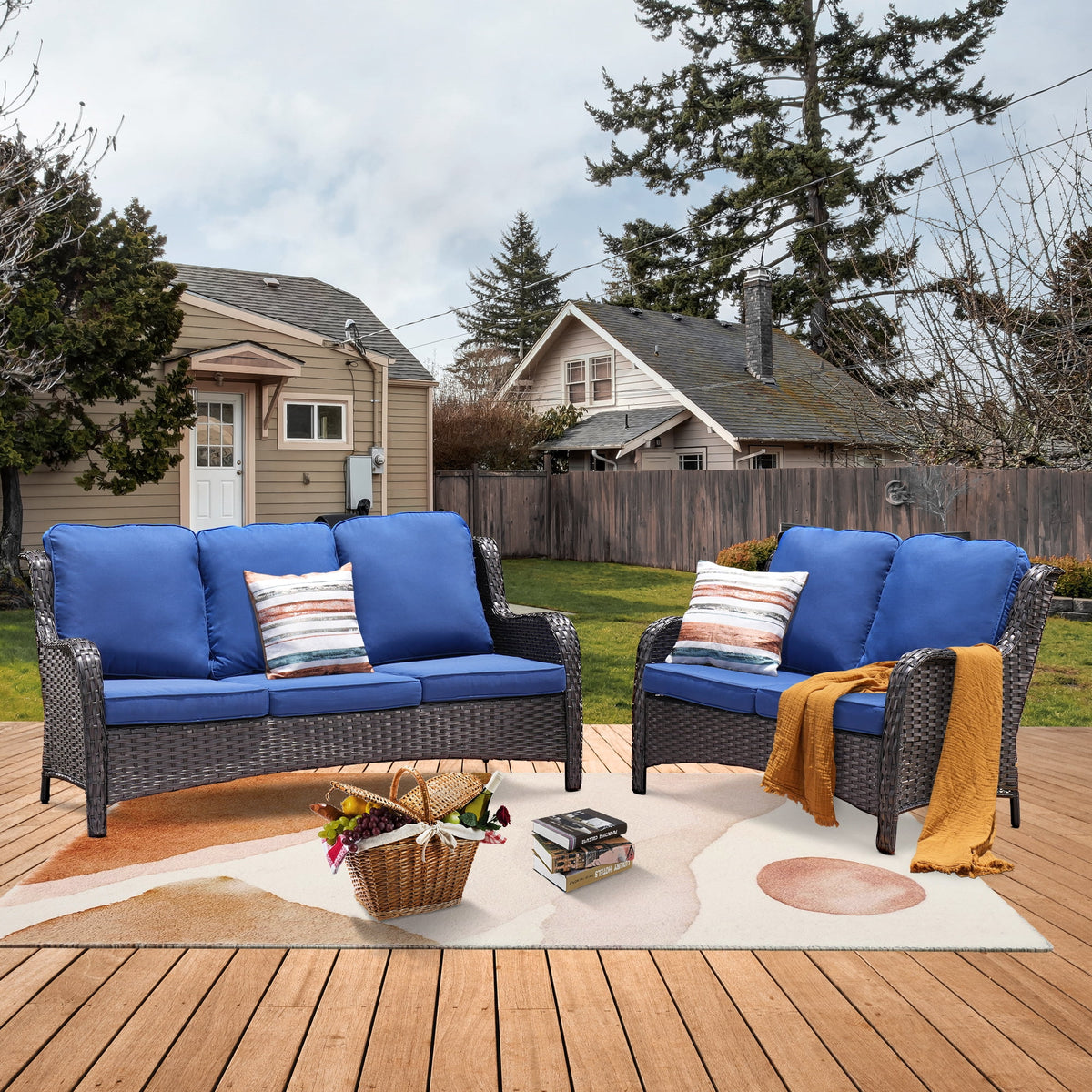 2 Pieces Outdoor Patio Wicker Sectional with Loveseat F742578