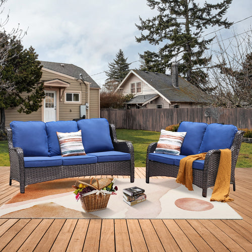 2 Pieces Outdoor Patio Wicker Sectional with Loveseat F742578