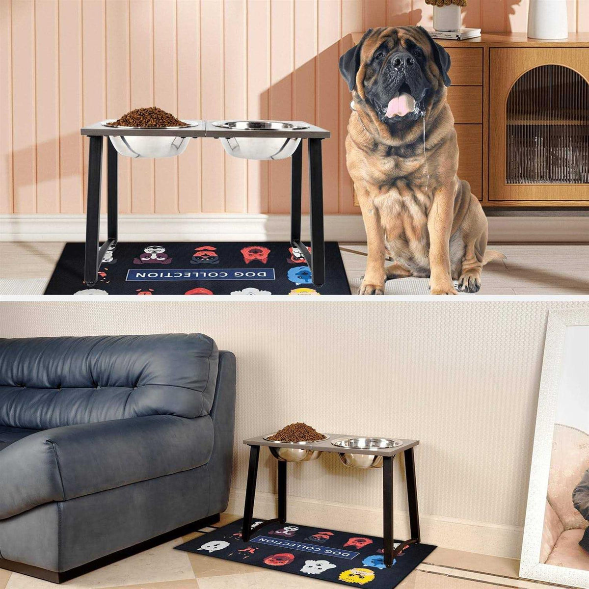 Elevated Dog Bowls with 2 Stainless Steel Bowls and Slow Feeder O153