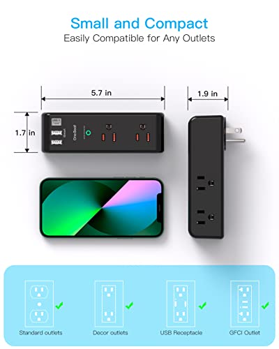 Surge Protector Outlet Extender with Rotating Plug, 6 AC Outlets and 3 USB Ports E634251