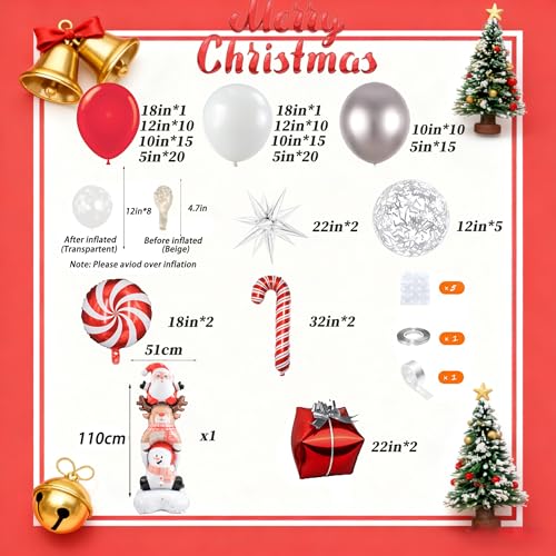 Christmas Balloon Garland Arch Kit with Red White Silver Confetti Foil Balloons Y4827
