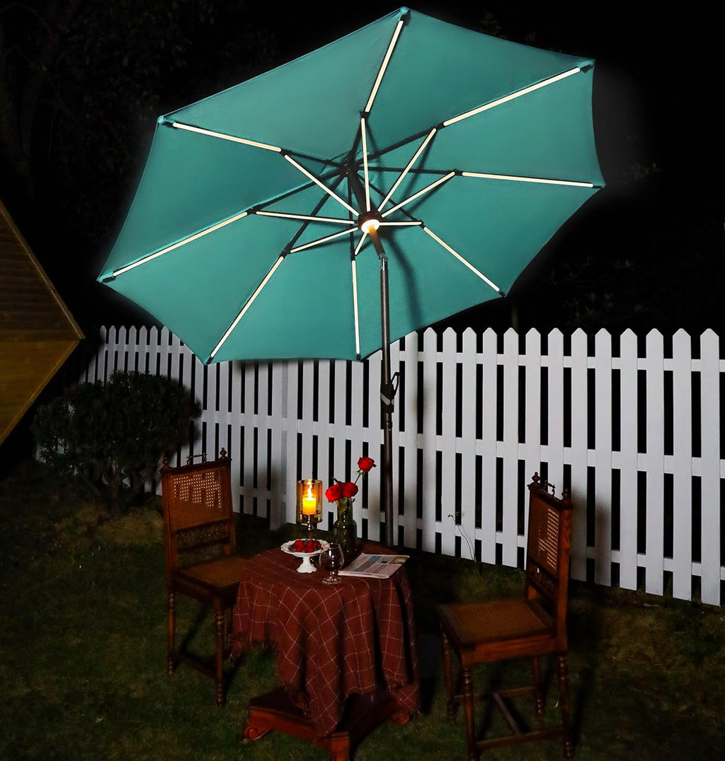 10 ft. Solar Powered LED Aluminum Patio Umbrella Sky Blue Y88470