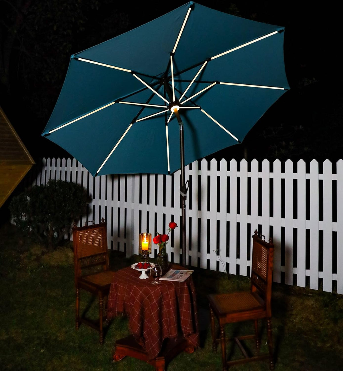 10 ft. Solar Powered LED Aluminum Patio Umbrella Sky Blue Y88470