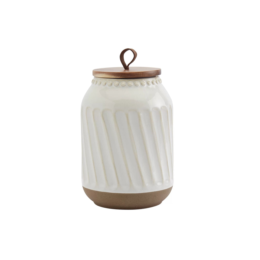 3 Piece White Stoneware Canister Set with Wood Lids B9524