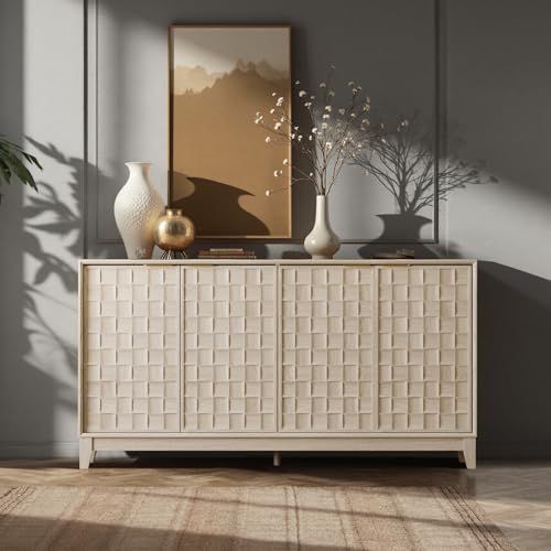 Walnut Finish Solid Wood Sideboard Cabinet with Storage V8831