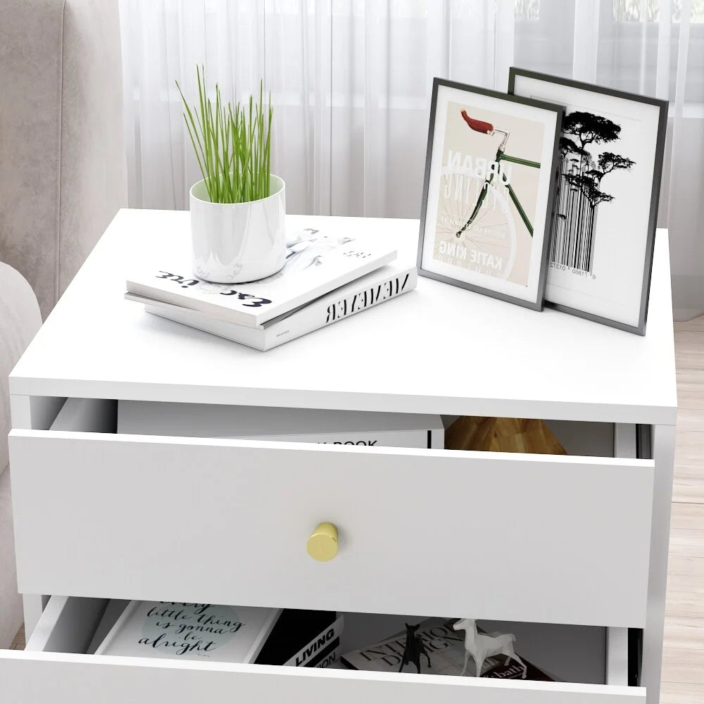 White Wood 3 Drawer Nightstand Bedside Table A4471