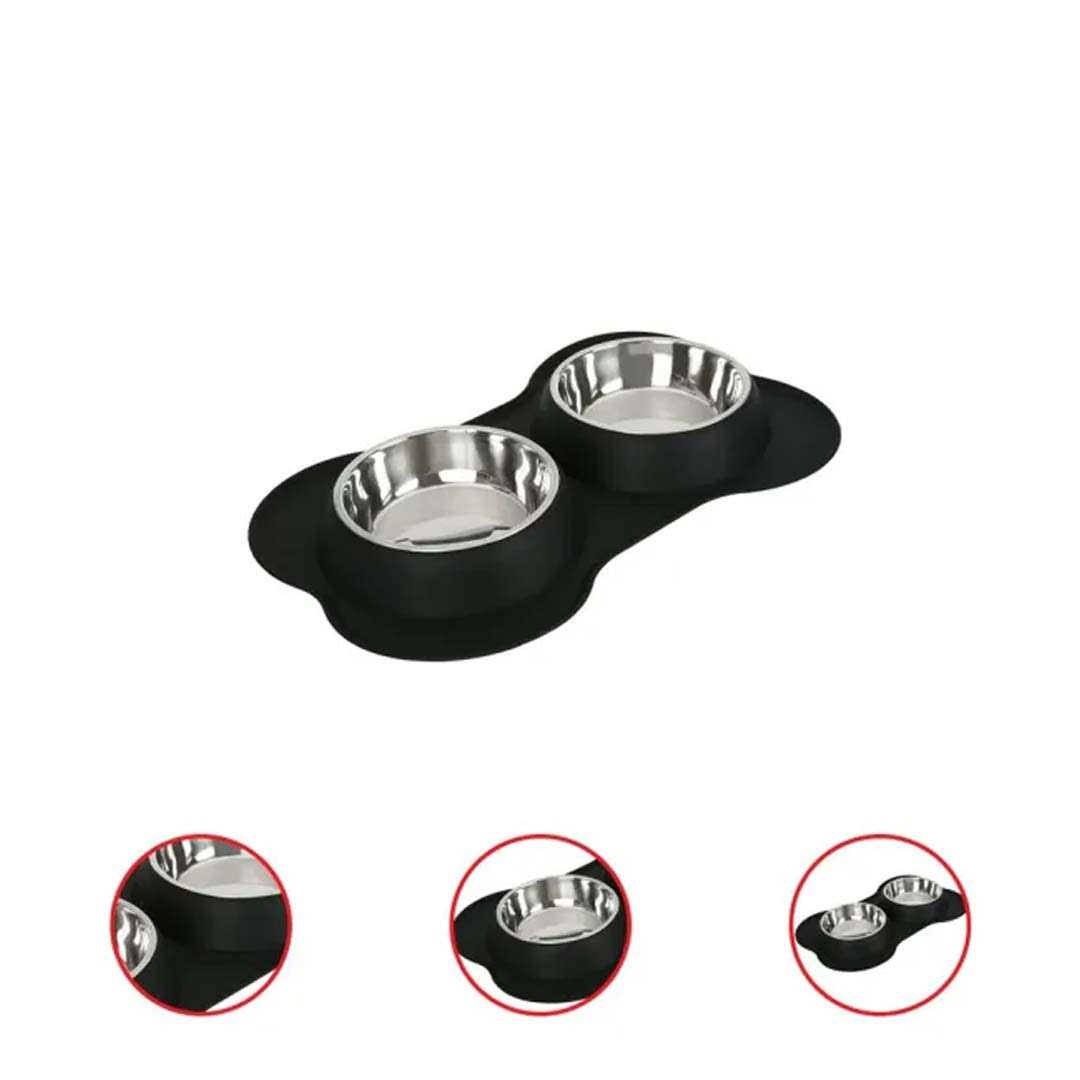 Double Dog Bowls with Bone Shaped Mat Diner Set X51388