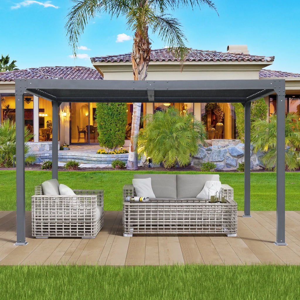 13 x 10 ft. Outdoor Aluminum Louvered Pergola Waterproof Gazebo with 2 Adjustable Rainproof Panels - Dark Gray Z2669