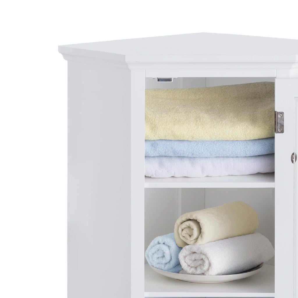 Wooden Corner Floor Cabinet with Glass Door White L851