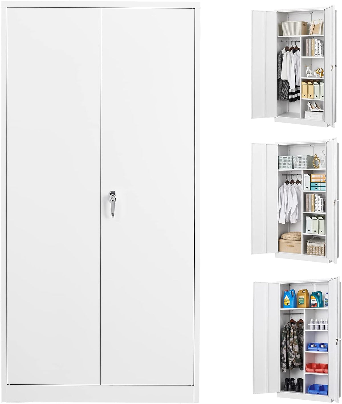 72" Tall Steel Storage Cabinet with Locking Door and 4 Adjustable Shelves P620778