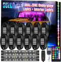 12-pods LED RGB Neon Underglow Rock Lights Kit with 4-Pcs Interior Light Kit, 192LEDs Waterproof 12V E844