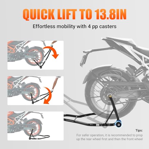 Motorcycle Rear Wheel Stand with U + L Fork Swingarm Spool, 850lbs Capacity A248832