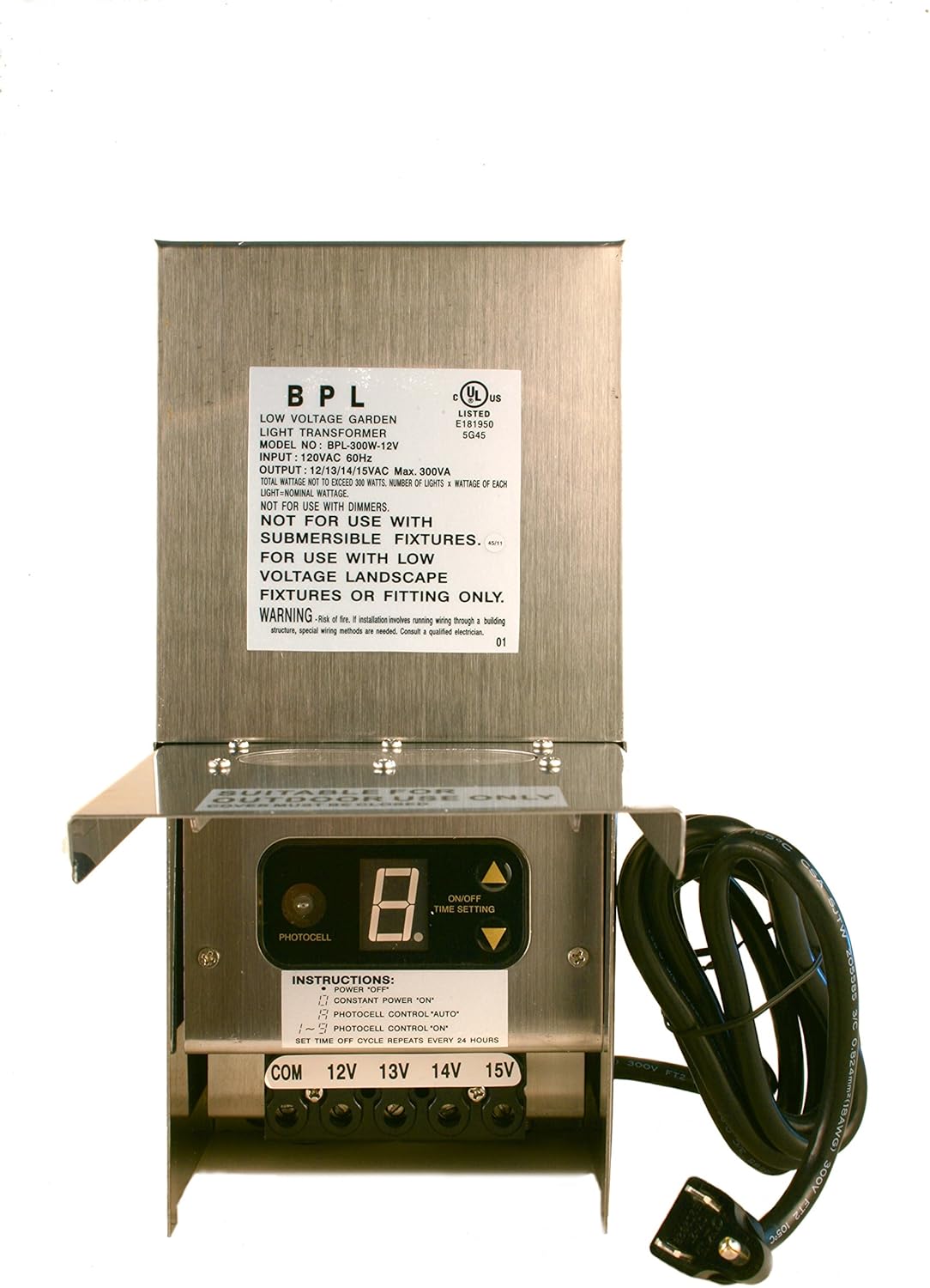 300 Watt Low Voltage Landscape Transformer Multi Tap 120 Volt AC to 12-15V Volt Weatherproof Power Pack with Digital Timer Photocell Sensor Stainless Steel X743802