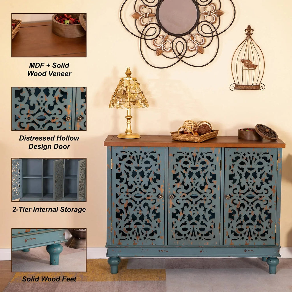 3-Door Hollow Carving Accent Cabinet R9606