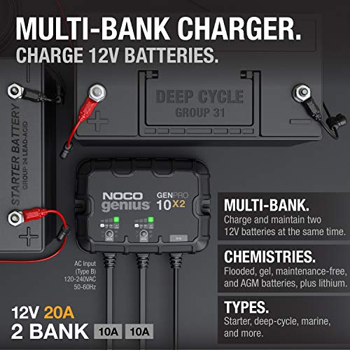 2-Bank 20A Onboard Waterproof Marine Battery Charger for Lead-Acid & Lithium Batteries K156368