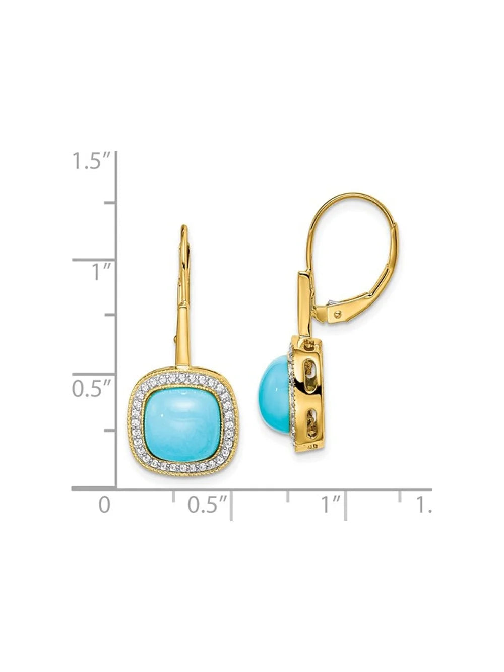 Turquoise Dangling Leverback Earrings in 14K Yellow Gold with Diamonds B2946
