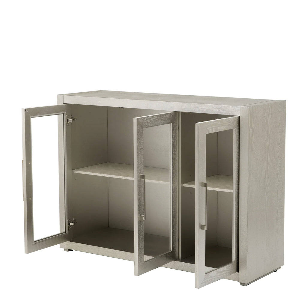 Wood Storage Cabinet with Three Tempered Glass Doors and Adjustable Shelf F628