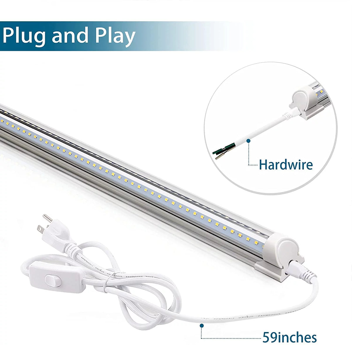 8FT 72W 9000LM 5000K Daylight White T8 Linkable LED Shop Light, 4 Packs D88389