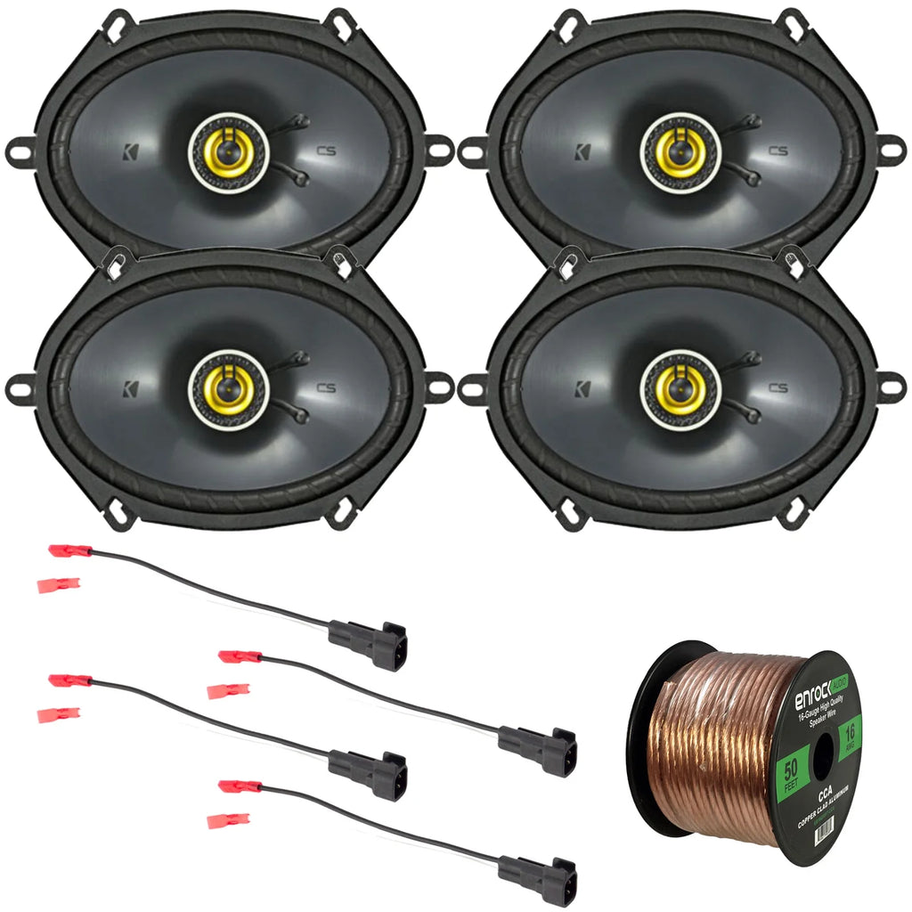 2 Pairs (QTY 4) 6x8" 225 Watts Peak Power 2-Way Car Coaxial Speakers with Speaker Harness, 16 Gauge 50 Foot Speaker Wire Q8564