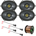 2 Pairs (QTY 4) 6x8" 225 Watts Peak Power 2-Way Car Coaxial Speakers with Speaker Harness, 16 Gauge 50 Foot Speaker Wire Q8564