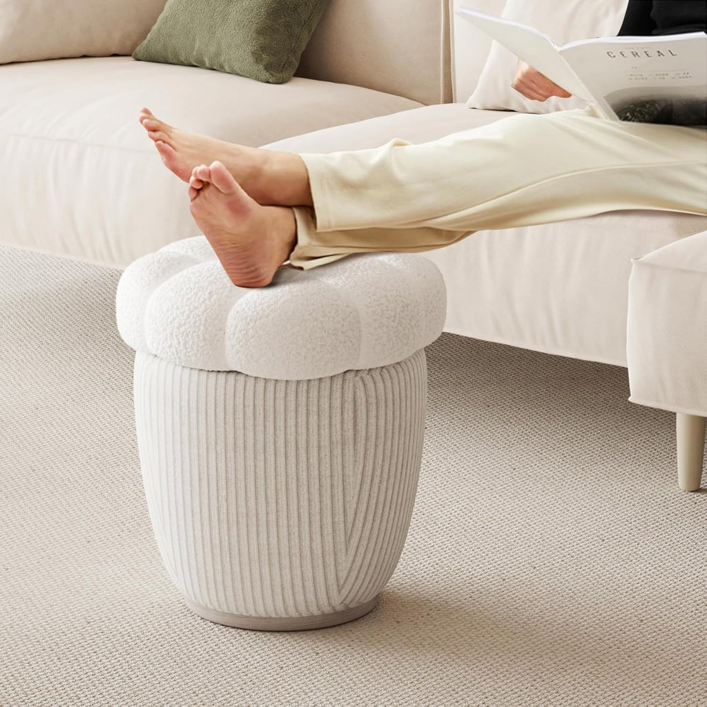 White Round Ottoman with Removable Lid S819341